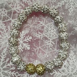 White yellow gold sparkle bling beaded bracelet! N